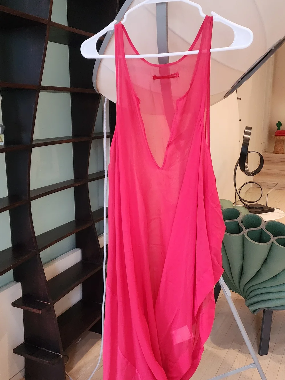 Y's by Yohji Yamamoto Red Sheer Asymmetric Swim Coverup Size S/M - Picture 2 of 11